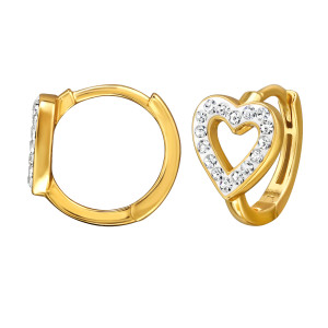 Szíves Kristály köves huggies karika gyerekfülbevaló, aranyozott