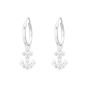 Horgony fehér kristály hajós ezüst karika kislány fülbevaló