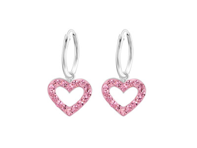 Szíves pink köves ezüst kislány fülbevaló, karika - 4 SZÍNBEN Szíves pink köves ezüst kislány fülbevaló, karika - 4 SZÍNBEN