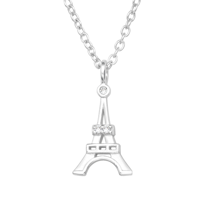 Eiffel torony ezüst tini lány nyaklánc, 45 cm