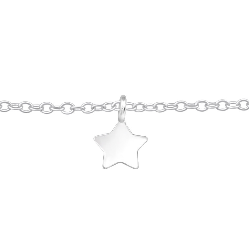 Csillag ezüst kislány karkötő - 18 cm, lógó medálos