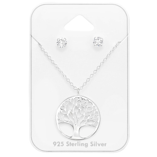 Életfa ezüst nyaklánc + kislány fülbevaló szett