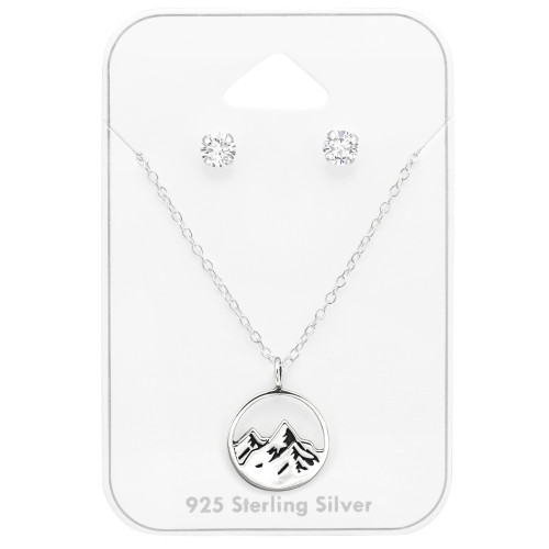 Hegység ezüst nyaklánc + lány fülbevaló szett