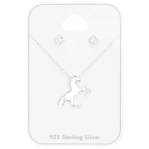 Lovas ezüst nyaklánc + kislány fülbevaló szett