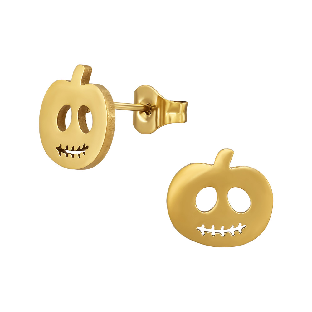 Halloweeni Tök lány fülbevaló – rozsdamentes acél, stift, arany színű, arany színű