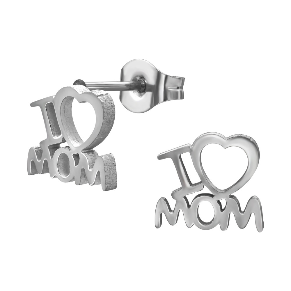 I Love Mom lány fülbevaló – rozsdamentes acél, stift