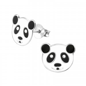 Pandamacis gyermek fülbevaló, 1 pár, ezüst