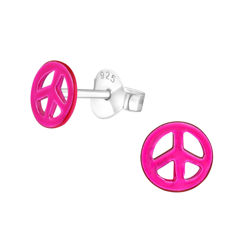 Pink Peace béke jel kislány fülbevaló, stift, színes, 925 ezüst Pink Peace béke jel kislány fülbevaló, stift, színes, 925 ezüst
