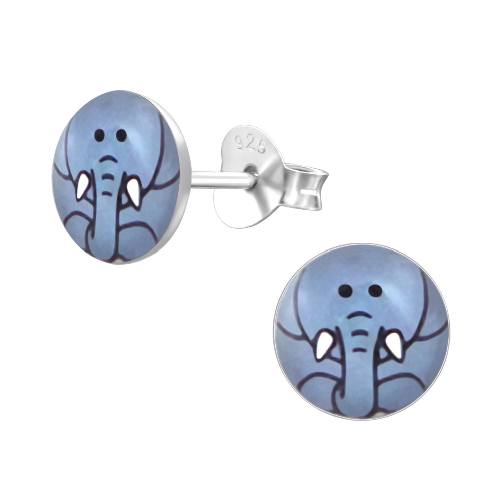 Elefánt kerek gyerek fülbevaló, stift, színes, 925 ezüst