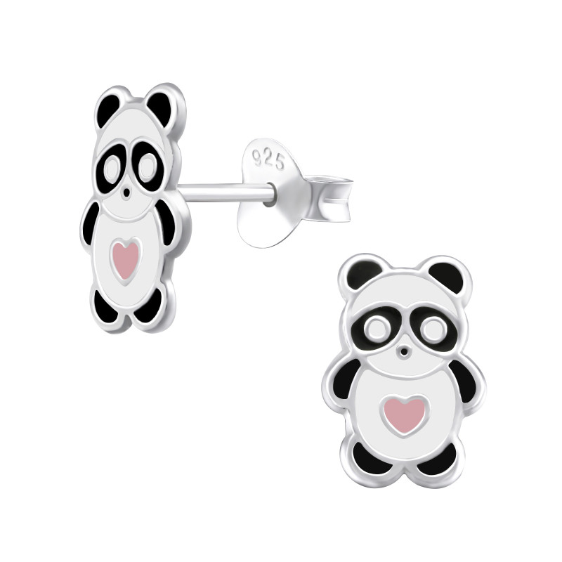 Pandamackó kislány fülbevaló, stift, színes, 925 ezüst