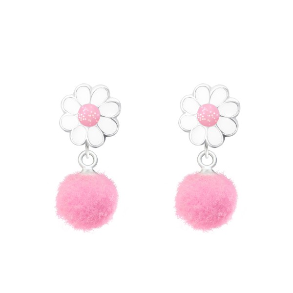 Virág Pomponnal kislány fülbevaló, stift, színes, 925 ezüst, 1 pár Virág Pomponnal kislány fülbevaló, stift, színes, 925 ezüst, 1 pár