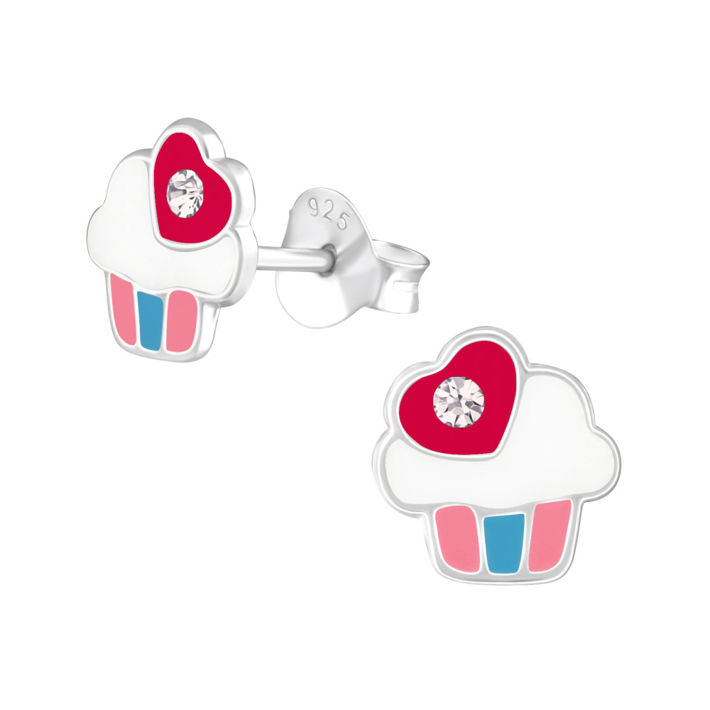 cupcake tejszínhabbal kislány fülbevaló, stift, színes, 925 ezüst