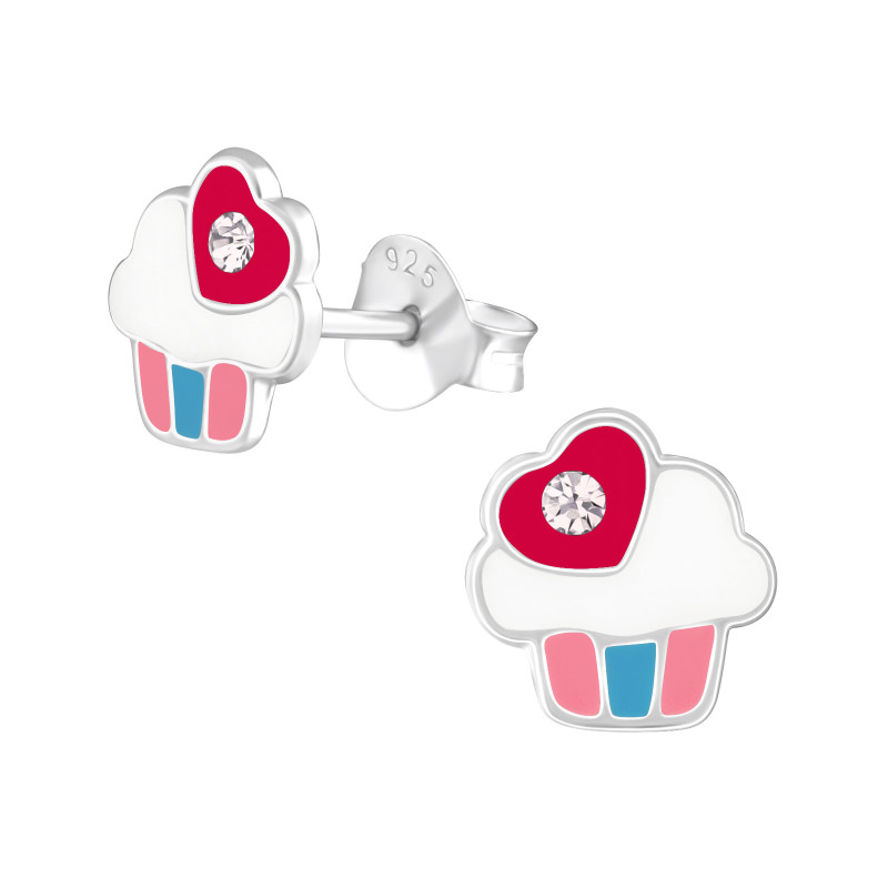 cupcake tejszínhabbal kislány fülbevaló, stift, színes, 925 ezüst