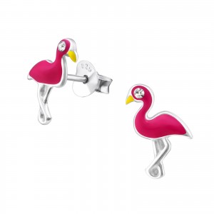 Flamingó, pink fülbevaló, 1 pár, ezüst