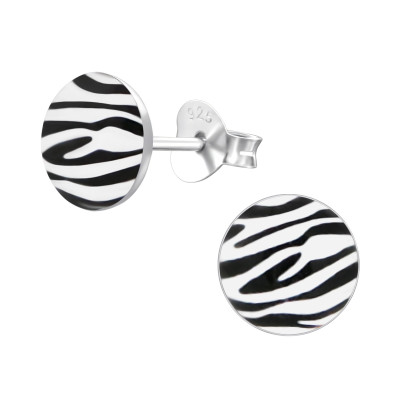 Kerek zebra mintás kislány fülbevaló, stift, színes, 925 ezüst