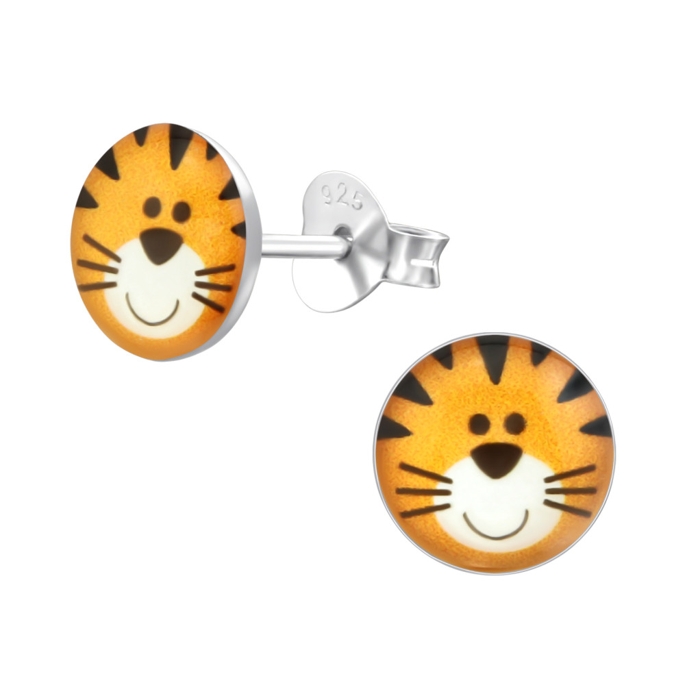 Kerek Tigris kislány fülbevaló, stift, színes, 925 ezüst Kerek Tigris kislány fülbevaló, stift, színes, 925 ezüst