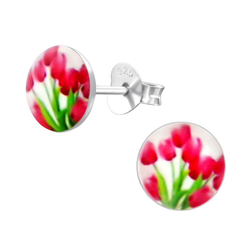 Kerek Tulipán kislány fülbevaló, stift, színes, 925 ezüst