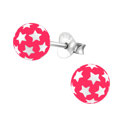 Pink Gömb csillagos kislány fülbevaló, stift, színes, 925 ezüst