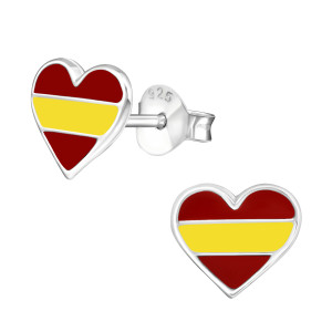 Szív piros, sárga kislány fülbevaló, stift, színes, 925 ezüst