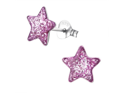 Glitteres csillagos ezüst kislány fülbevaló, nagy, kék Glitteres csillagos ezüst kislány fülbevaló, nagy, kék