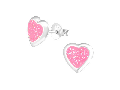 Pink Csillámos Szív kislány fülbevaló, stift, színes, 925 ezüst Pink Csillámos Szív kislány fülbevaló, stift, színes, 925 ezüst