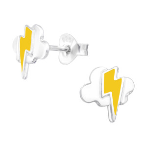 Felhő villámcsapás lányos fülbevaló, stift, színes, 925 ezüst