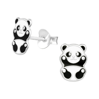 Pandamackós kislány fülbevaló, stift, színes, 925 ezüst