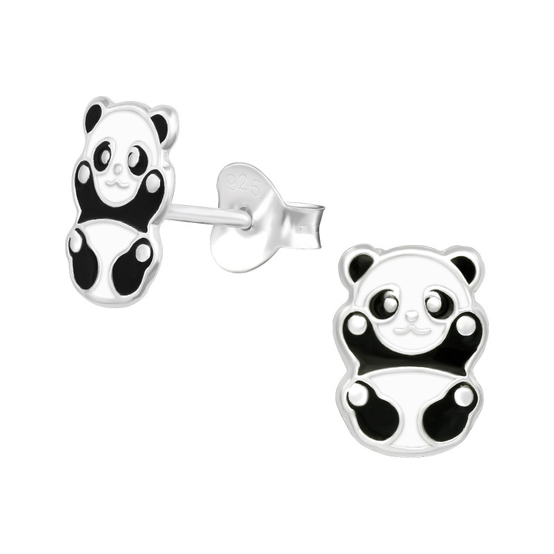 Pandamackós kislány fülbevaló, stift, színes, 925 ezüst