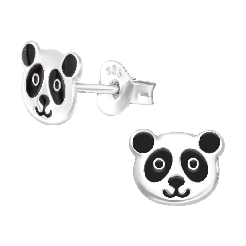 Pandamaci fej lányos fülbevaló, stift, színes, 925 ezüst