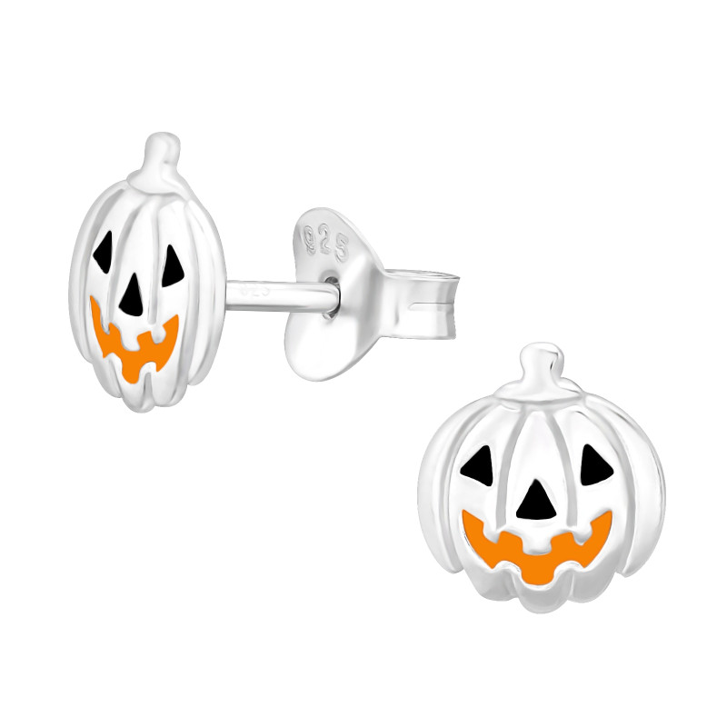 Halloweeni Tök kislány fülbevaló, stift, színes, 925 ezüst