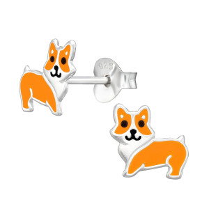 Corgie kutyás gyerek fülbevaló, stift, színes, 925 ezüst
