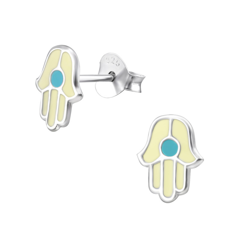 Hamsa kéz kislány fülbevaló, stift, színes, 925 ezüst
