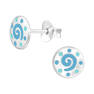 Kerek motívum gyerek fülbevaló, stift, színes, 925 ezüst