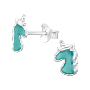 Türkiz unikornis gyerek fülbevaló, stift, színes, 925 ezüst