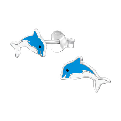 Delfines kislány fülbevaló, stift, színes, 925 ezüst