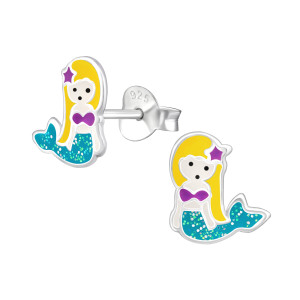 Hableány kislány fülbevaló, ezüst, csillámos gyerek ékszer