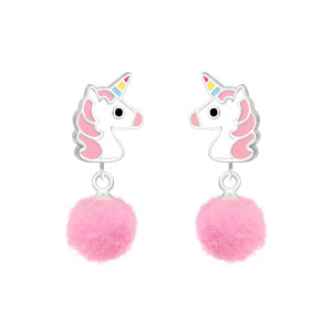 Unikornis Pomponnal kislány fülbevaló, stift, színes, 925 ezüst