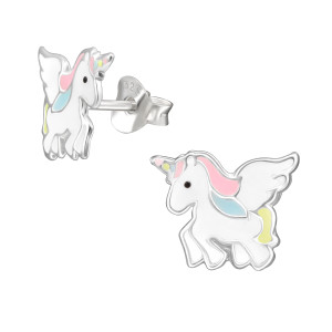 Unikornis csillámos szárnyas ezüst stift gyerekfülbevaló