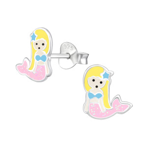 Csillámos Hableány kislány fülbevaló, stift, színes, 925 ezüst