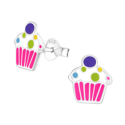 Cupcake kislány fülbevaló, stift, színes, 925 ezüst - Lila, Rózsaszín