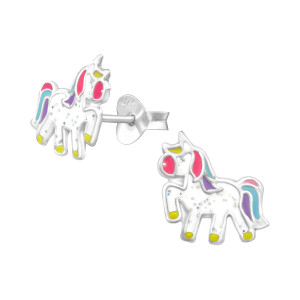 Aranyos Egyszarvús kislány fülbevaló, stift, színes, 925 ezüst