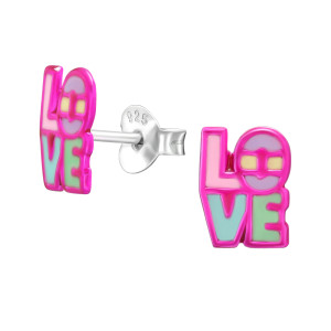 LOVE kislány fülbevaló, stift, színes, 925 ezüst