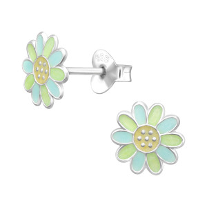 Menta virágos gyerek fülbevaló, stift, színes, 925 ezüst