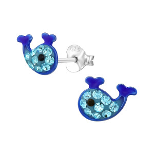 Kék Bálna gyerek stift 925 ezüst kristály fülbevaló
