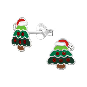 Karácsonyfa gyerek stift 925 ezüst kristály fülbevaló