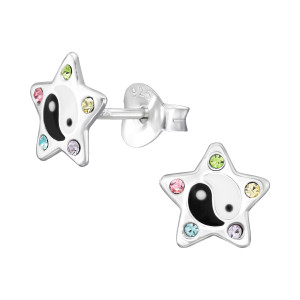 Csillag Jin Yang gyerek fülbevaló, stift, kristály, 925 ezüst