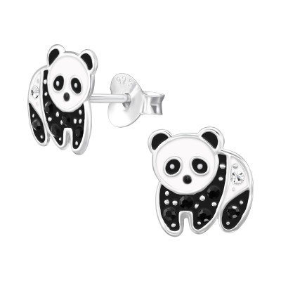 Pandamackós csillámos egész alakos ezüst kristály stift gyerek fülbevaló