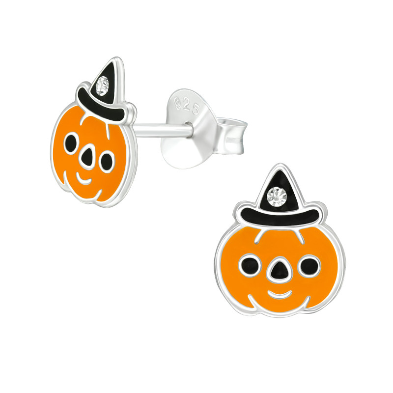 Halloweeni tök stift ezüst gyerek fülbevaló