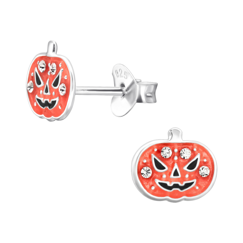 Halloweeni tök gyerek fülbevaló, stift, színes, 925 ezüst