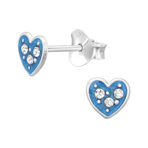 Szív kristály gyerek fülbevaló, kék, 925 ezüst